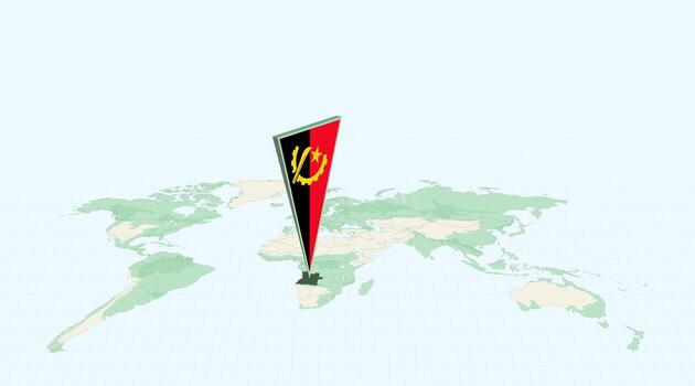Highlighted Angola on Global Map with 3D Flag Location Pin of Angola. vector