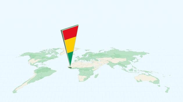 Highlighted Guinea on Global Map with 3D Flag Location Pin of Guinea. vector