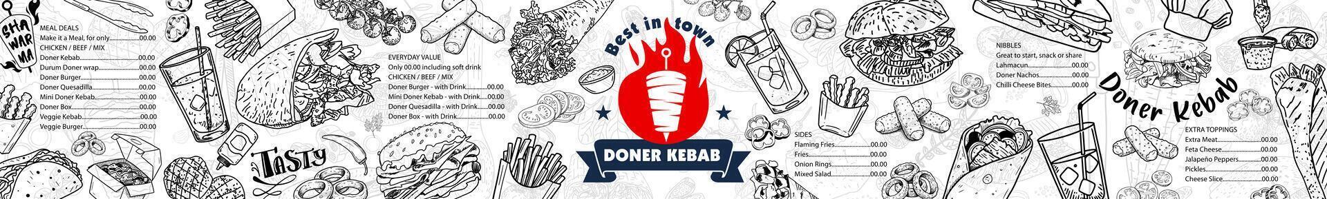 Doner kebab image. Hand-drawn, usable menu design element. vector