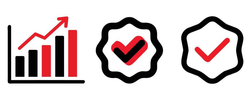 Business growth chart and check mark icons for analytics, reports, and corporate use. vector