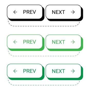 Prev and Next navigation buttons in multiple styles for web, UI, and apps. vector
