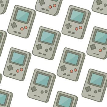 Cartoon Style Seamless Pattern Handheld Retro Game Console Backdrop Design vector