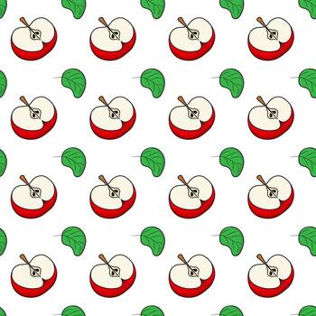 medio de rojo manzana y hoja. sin costura modelo. vector