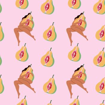 Seamless Pattern with Feminine Symbolism with Pear Fruit in Artistic Style vector