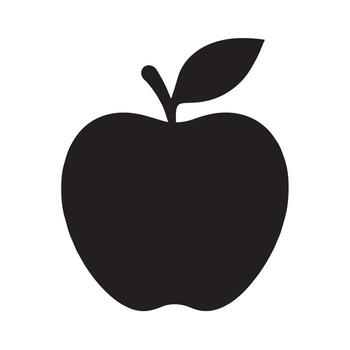 Black Apple Silhouette on White Background Featuring a Leaf and Stem for Design Projects and Illustrations vector