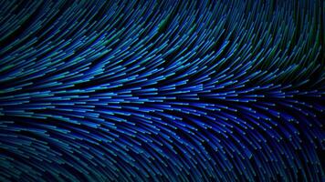 Seamless loop background with smooth motion of flowing blue and green fiber optic lines. Abstract screensaver with glowing oblong elements for futuristic and science fiction art. Looped 4K 30fps video
