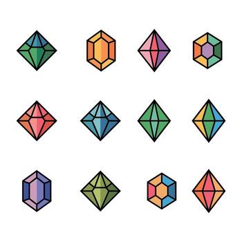 Prismatic Diamond Gem Icons Collection with Colorful Geometric and Abstract Shapes vector