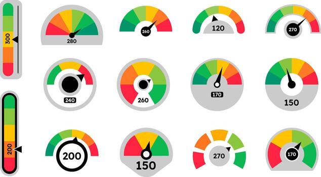Gauge icons and indicators for data visualization vector