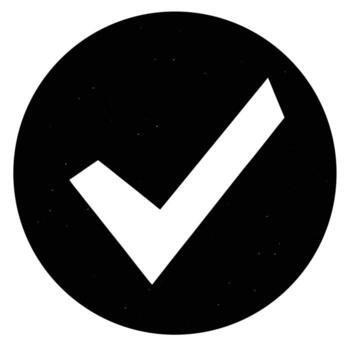 White Check Mark Inside Black Circle with Speckled Texture on White Background tick correct vector