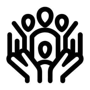 estilizado icono de un grupo de personas con elevado manos y secundario manos abajo comunidad unidad vector