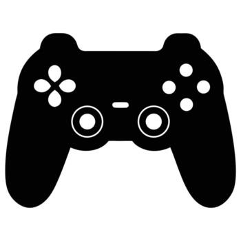 Black silhouette of a game controller with directional buttons and analog sticks on a white background vector