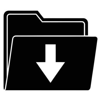 Black icon of an open folder with a white download arrow symbol on a white background file vector