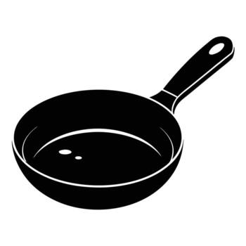 Black silhouette of a frying pan with a handle containing a small amount of liquid on a white background vector