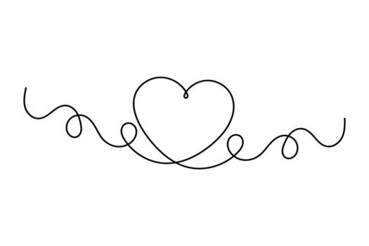 Romantic minimalist one line heart shape continuous outline drawing isolated for artistic design work vector