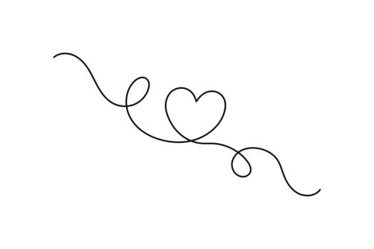 Romantic one line drawing heart shape in minimalist style isolated outline for creative art projects vector