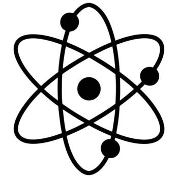 Black Silhouette of an Atom Model with Nucleus and Orbiting Electrons on a White Background science vector