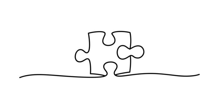 Continuous line art of a jigsaw puzzle piece balancing on a single line vector