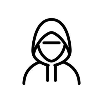 Anonymous hooded person line icon on white background representing unknown individual vector
