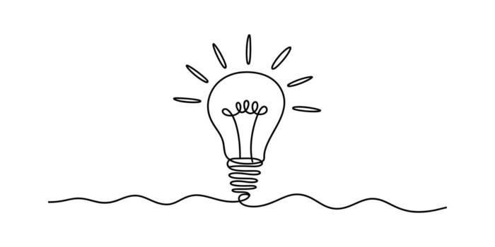 Continuous line drawing of glowing lightbulb idea concept on a white background vector