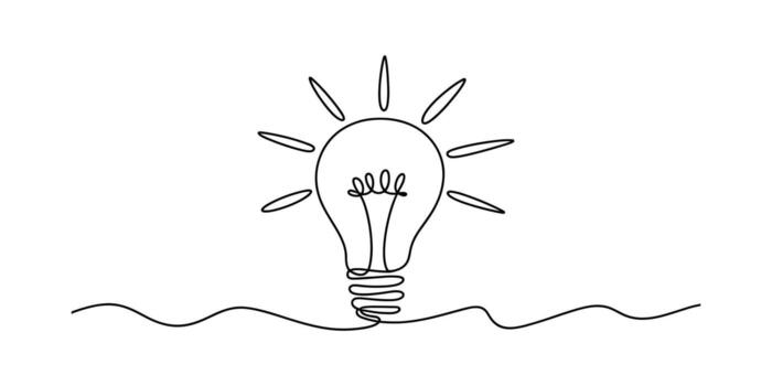 Lightbulb continuous line drawing on white background, minimalist concept and idea illustration vector