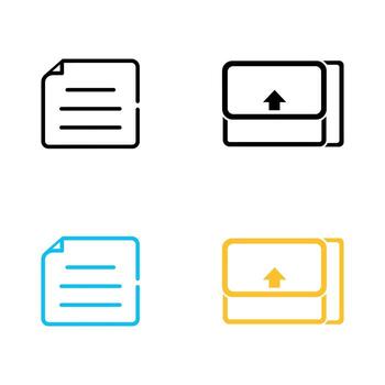 Document and inbox icon set in black, blue and gold colors on white background vector