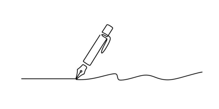 Fountain pen drawing continuous line on white background for minimalistic design projects illustration vector