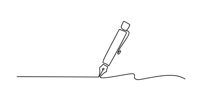 Ink pen drawing a continuous line on white background, minimalist illustration vector