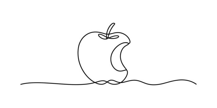 Bitten apple continuous line drawing, minimalistic art, apple illustration with white background vector