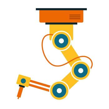 pulcro industrial robótico brazos trabajando en un brillante, moderno fábrica. avanzado automatización tecnología racionalización fabricación procesos. vector