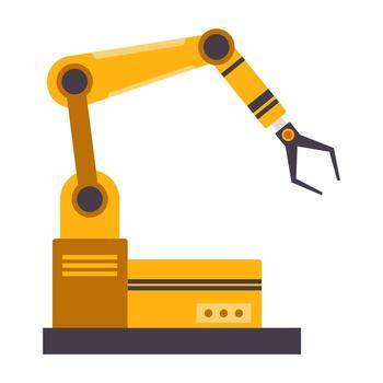 Sleek industrial robotic arms in action, enhancing precision and efficiency on a cutting-edge manufacturing line. Advanced automation technology at work. vector