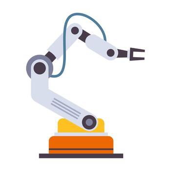 Sleek industrial robotic arms operating in a high-tech manufacturing facility. Advanced automation enhances precision and efficiency in production. vector