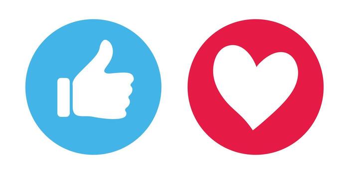 Thumb up and heart icon with falling shadows isolated on white background. like and love icon. Ready like and love button for website and mobile app. vector