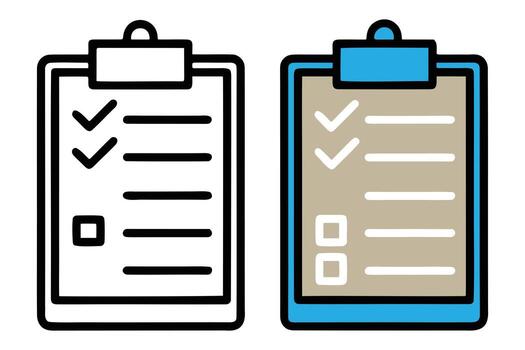 Two clipboard icons with checkmarks and lines silhouette isolated on white background vector