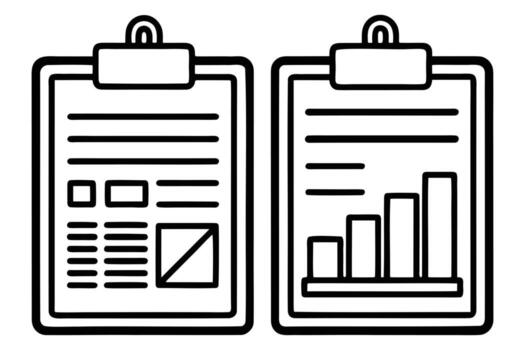 Two clipboards with charts and data silhouette isolated on white background vector