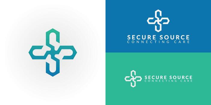 The emblem features two intertwining S letters forming a cross, symbolizing health. The modern, clean design and soothing gradient convey a reliable, forward-thinking medical distribution service. vector