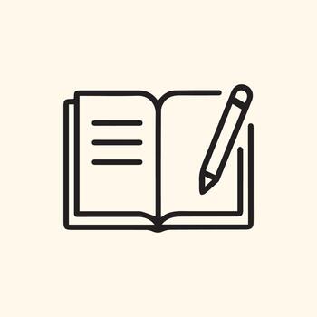 Simple Outline Icon of an Open Book with a Pencil Ready to Write or Study vector