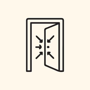 Minimalist Icon of an Open Door with Arrows Indicating Inward Movement or Entry Point vector