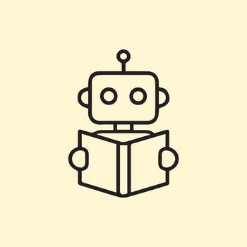 Intelligent Robot Character Engaged in Learning and Gaining Knowledge from a Book vector