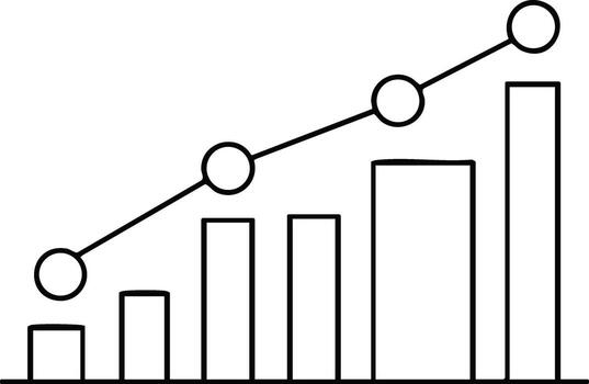 Business growth chart with ascending bar graph and connected data points illustration vector