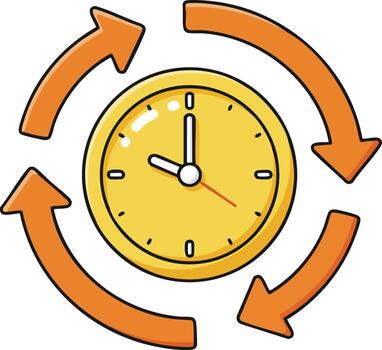 reloj con circular naranja flechas simbolizando hora administración y continuo proceso ciclo ilustración vector