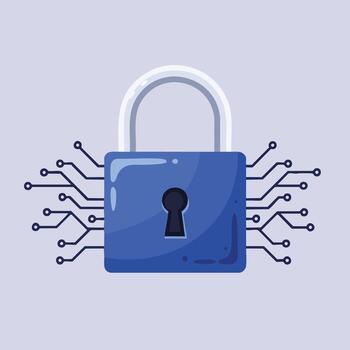 azul candado con digital conexiones la seguridad cibernética concepto ilustración para seguro tecnología y datos proteccion vector