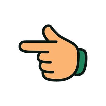 A cartoon icon of a hand with the index finger extended, pointing in a specific direction. vector
