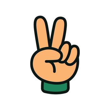 A cartoon icon of a hand making a V-sign with the index and middle fingers, representing peace or victory. vector