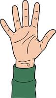 Human hand raised with open palm and green sleeve illustration for communication and gesture concept vector
