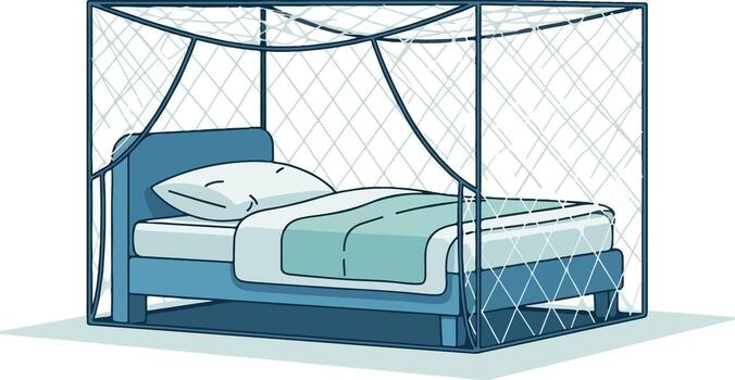 cama con protector red azul marco y verde azulado lecho. vector