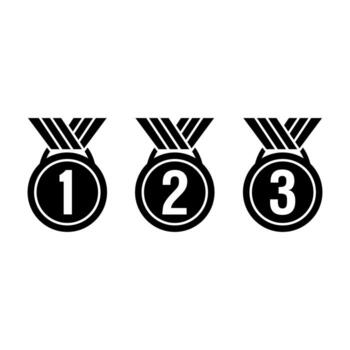 illustration featuring three circular medals hanging from ribbons. the first medal displays the number 1, the second the number 2, and the third the number 3, each centered within a circle. vector