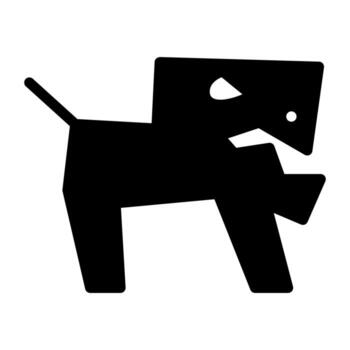 dog has a rectangular body and head, with sharp angles forming its legs, tail, and open mouth showing teeth, icon illustration vector