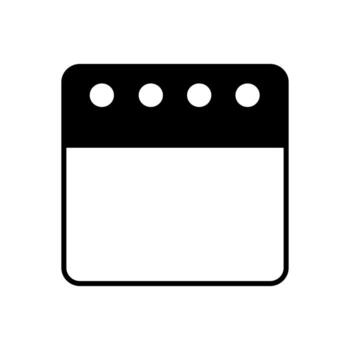 black and white illustration of a simple, blank calendar page. the solid-filled design represents an empty schedule, a placeholder for an event, or a general calendar function vector