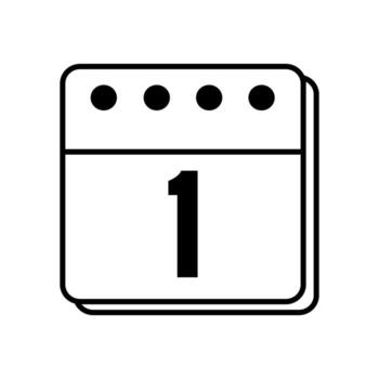 black and white illustration of a calendar icon displaying the number 1. the design is simple and represents the first day of a month or a single-day event vector