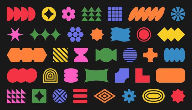 Brutalism shapes, abstract geometric forms, memphis geometric elements vector